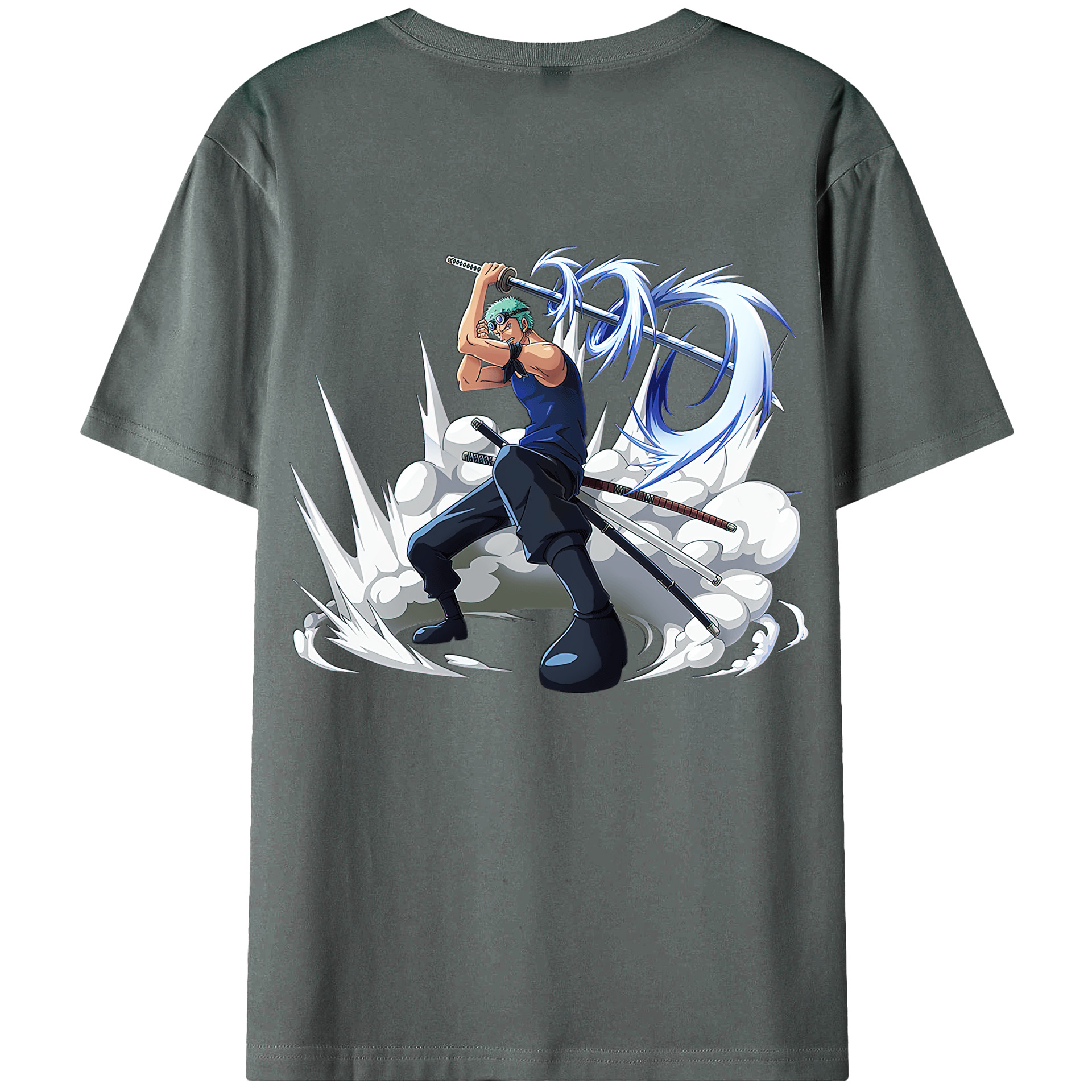 ワンピース ロロノア・ゾロ ONE PIECE Roronoa Zoro 綿100％ メンズ半袖Tシャツ（バックプリント） 通気性